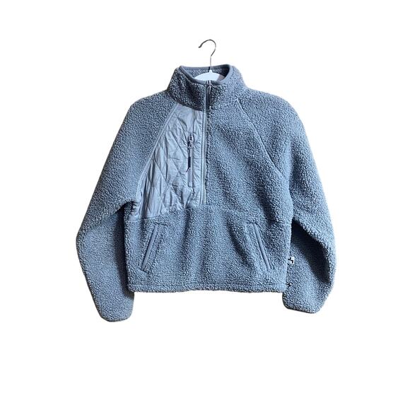 Joy Lab Womens Sherpa Pullover XS Half Zip Up Blue Front Pocket - Picture 7 of 8